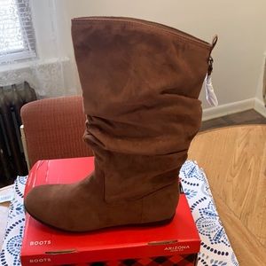 mid size boot length brown suede